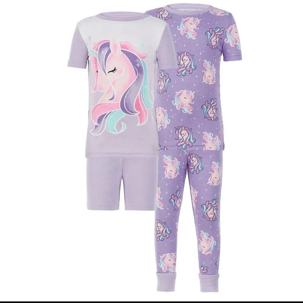 Kids' 4-piece Cotton PJ Set, Unicorn Size 7